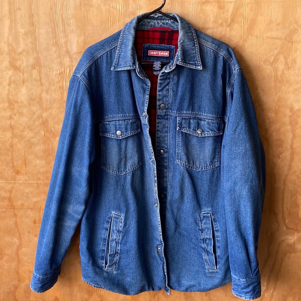 Craftsman Denim Shacket Buffalo Plaid Lined Full Snap Closure